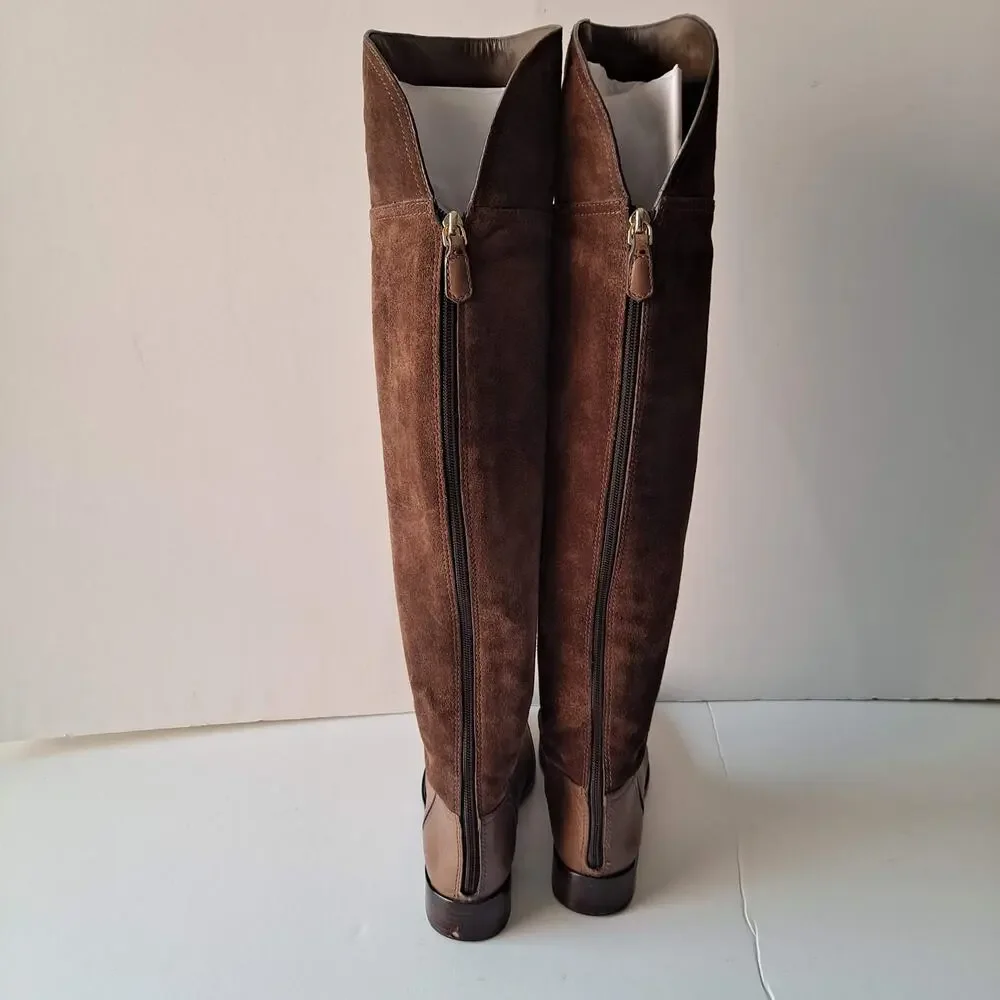 Tory Burch Brown Suede Leather Simone Over The Knee Round Toe Riding Boots Siz 6